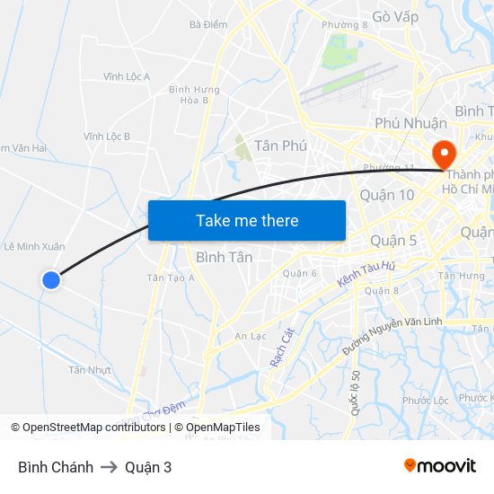 Bình Chánh to Quận 3 map