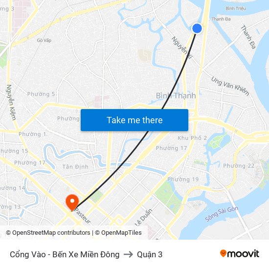 Cổng Vào - Bến Xe Miền Đông to Quận 3 map