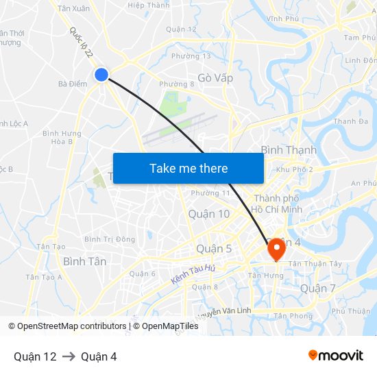 Quận 12 to Quận 4 map