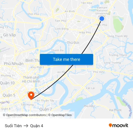 Suối Tiên to Quận 4 map