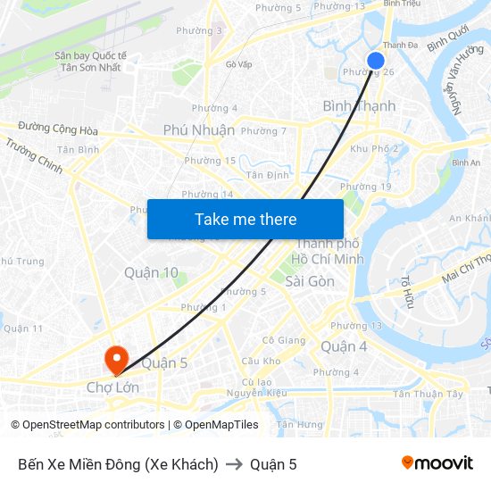 Bến Xe Miền Đông (Xe Khách) to Quận 5 map