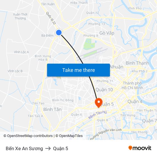 Bến Xe An Sương to Quận 5 map