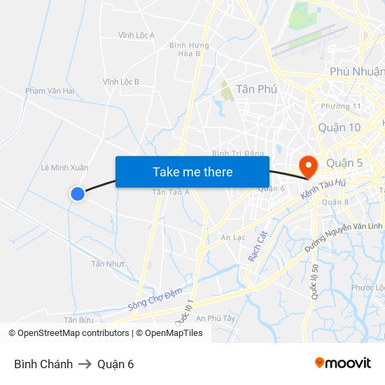 Bình Chánh to Quận 6 map