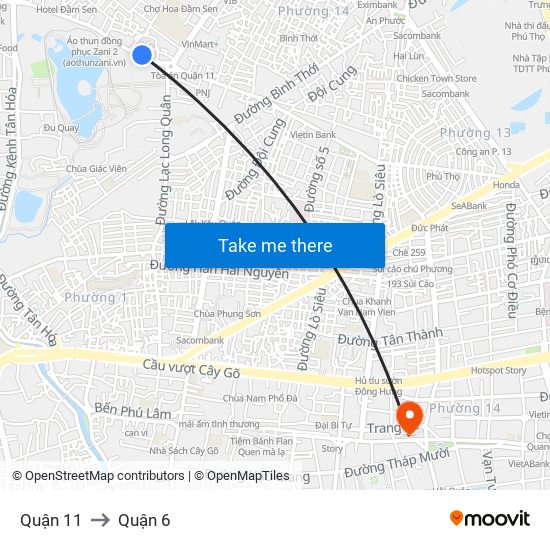 Quận 11 to Quận 6 map