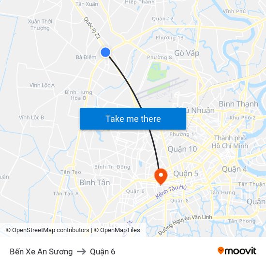 Bến Xe An Sương to Quận 6 map