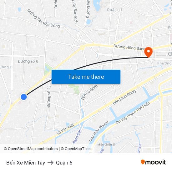 Bến Xe Miền Tây to Quận 6 map