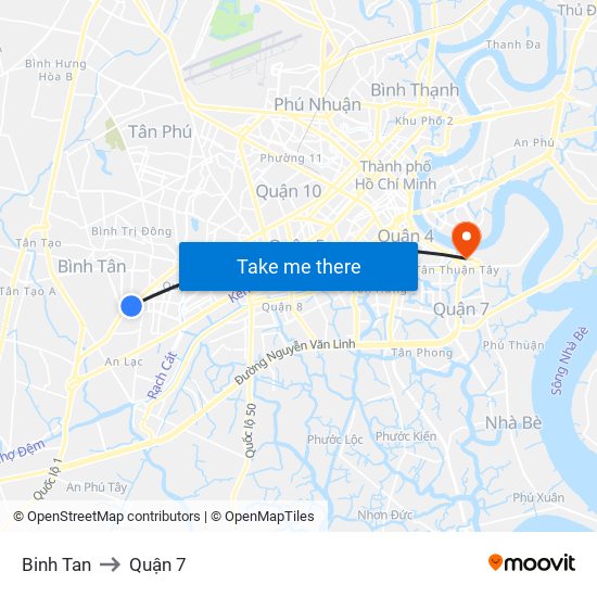 Binh Tan to Quận 7 map