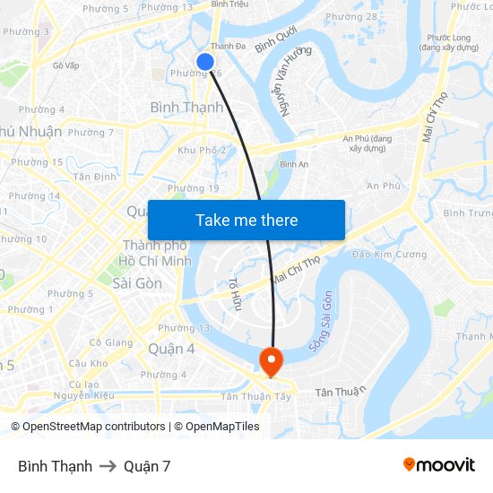Bình Thạnh to Quận 7 map