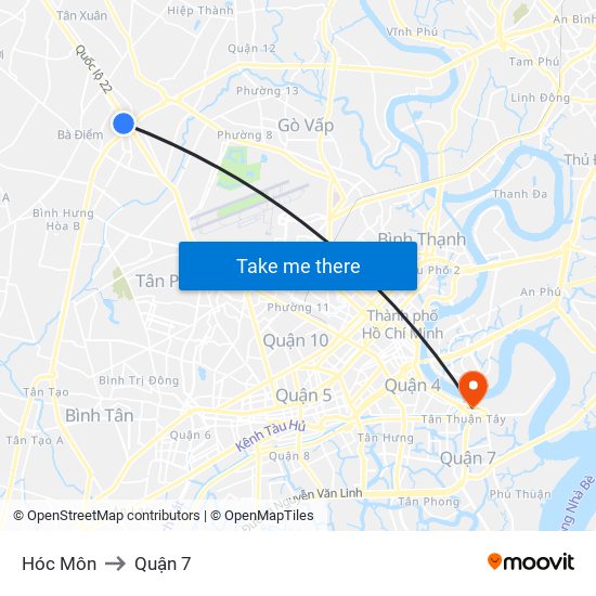 Hóc Môn to Quận 7 map