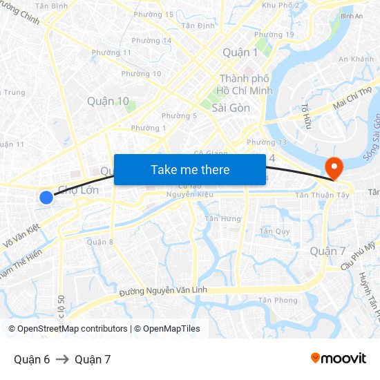 Quận 6 to Quận 7 map