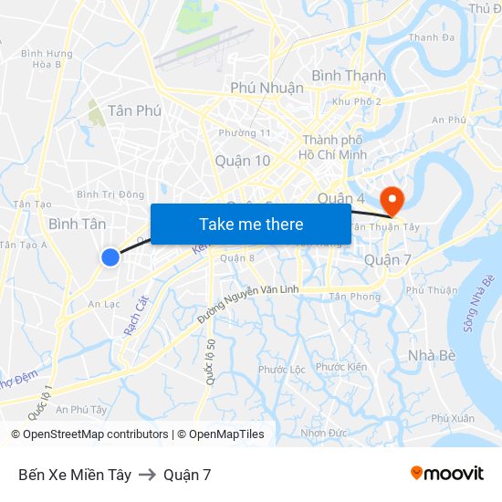 Bến Xe Miền Tây to Quận 7 map