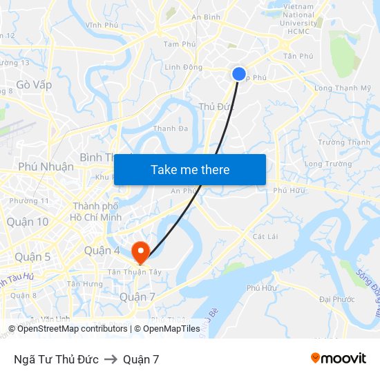 Ngã Tư Thủ Đức to Quận 7 map