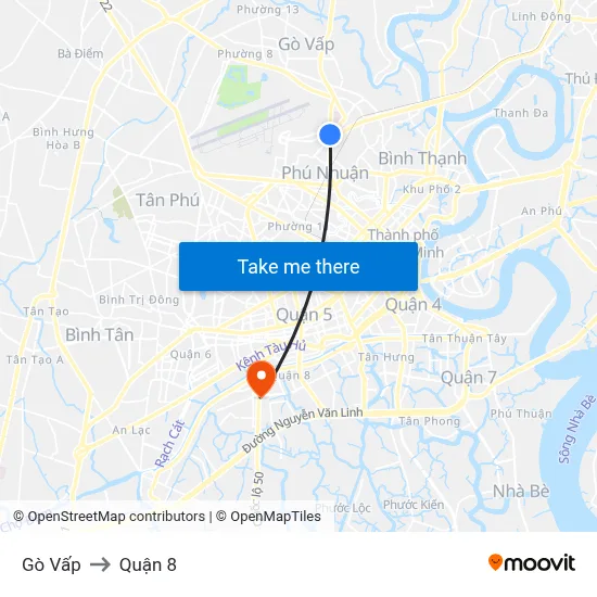 Gò Vấp to Quận 8 map