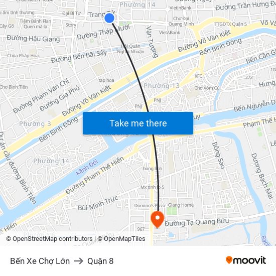 Bến Xe Chợ Lớn to Quận 8 map