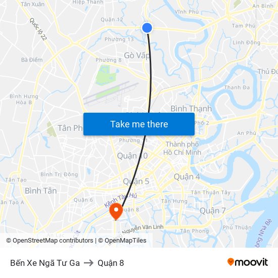 Bến Xe Ngã Tư Ga to Quận 8 map