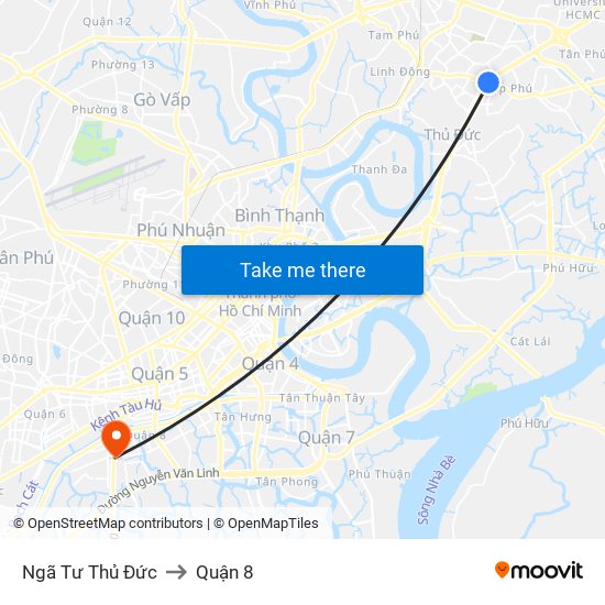 Ngã Tư Thủ Đức to Quận 8 map