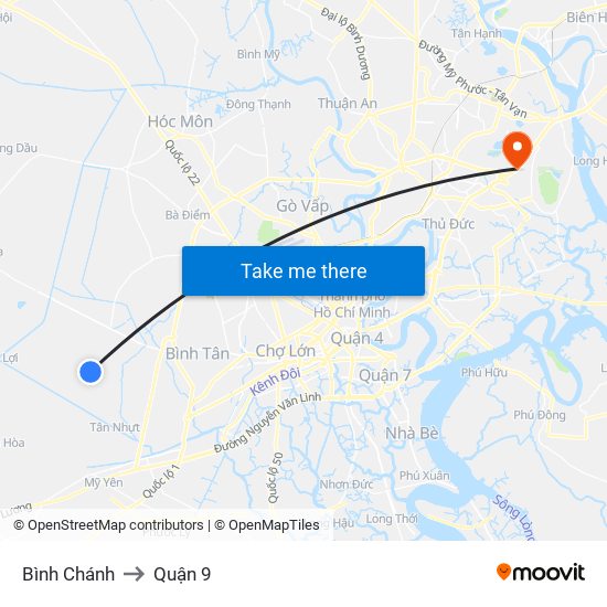 Bình Chánh to Quận 9 map
