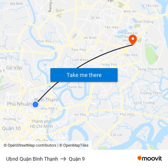 Ubnd Quận Bình Thạnh to Quận 9 map