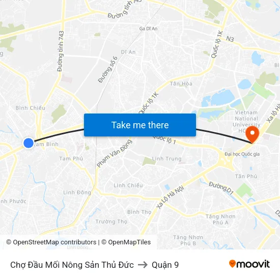 Chợ Đầu Mối Nông Sản Thủ Đức to Quận 9 map