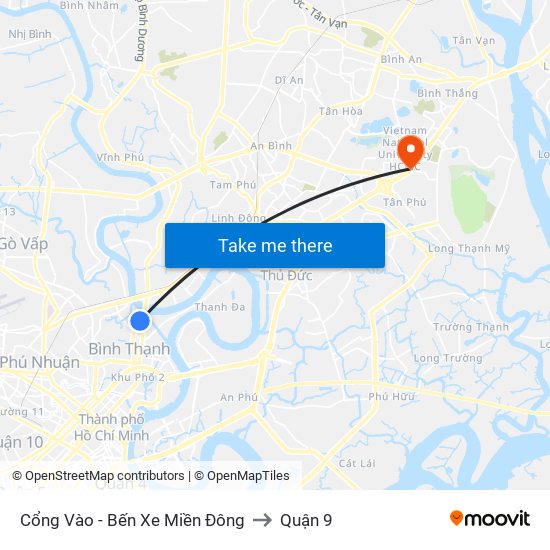 Cổng Vào - Bến Xe Miền Đông to Quận 9 map