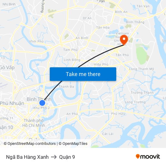 Ngã Ba Hàng Xanh to Quận 9 map