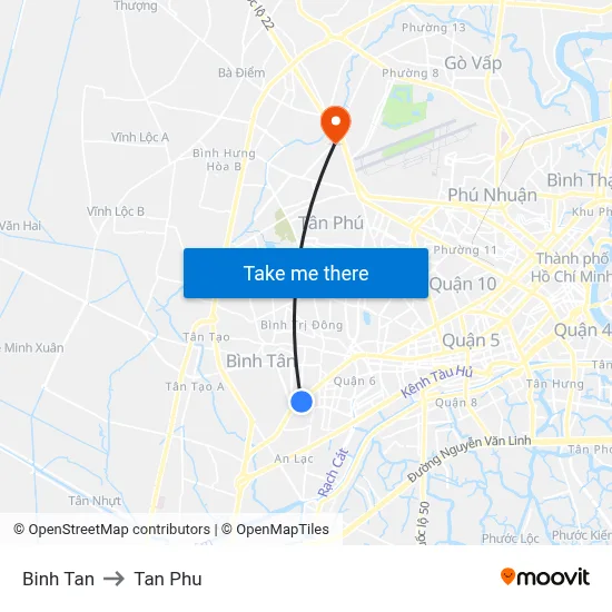 Binh Tan to Tan Phu map