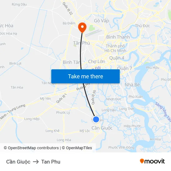 Cần Giuộc to Tan Phu map