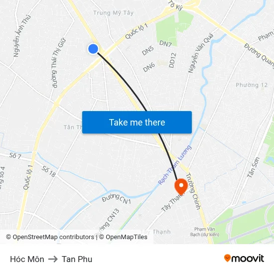 Hóc Môn to Tan Phu map