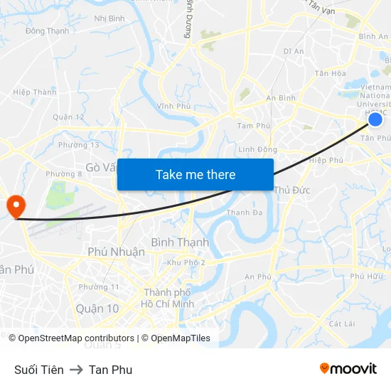 Suối Tiên to Tan Phu map