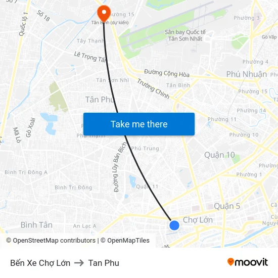Bến Xe Chợ Lớn to Tan Phu map