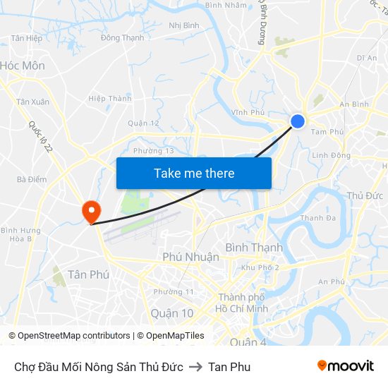 Chợ Đầu Mối Nông Sản Thủ Đức to Tan Phu map