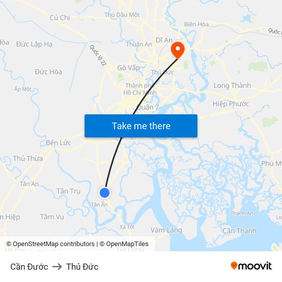 Cần Đước to Thủ Đức map