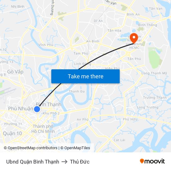 Ubnd Quận Bình Thạnh to Thủ Đức map