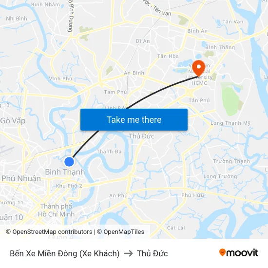 Bến Xe Miền Đông (Xe Khách) to Thủ Đức map