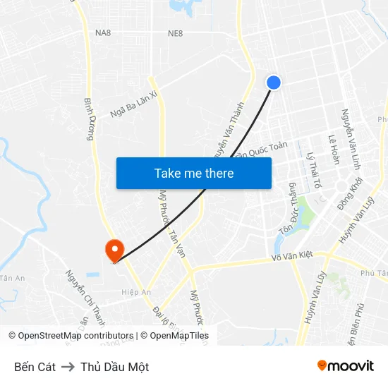Bến Cát to Thủ Dầu Một map