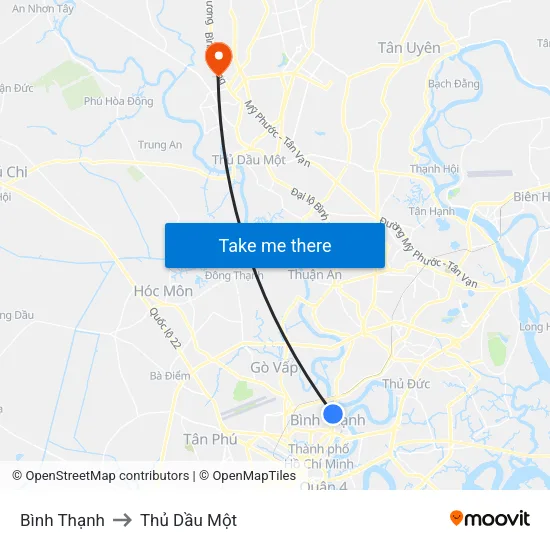 Bình Thạnh to Thủ Dầu Một map