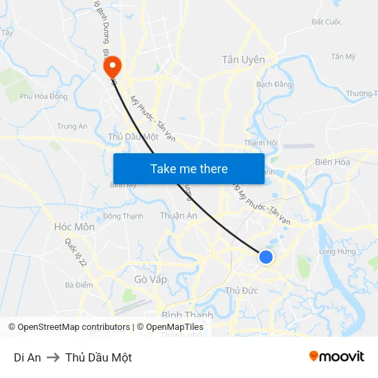 Di An to Thủ Dầu Một map