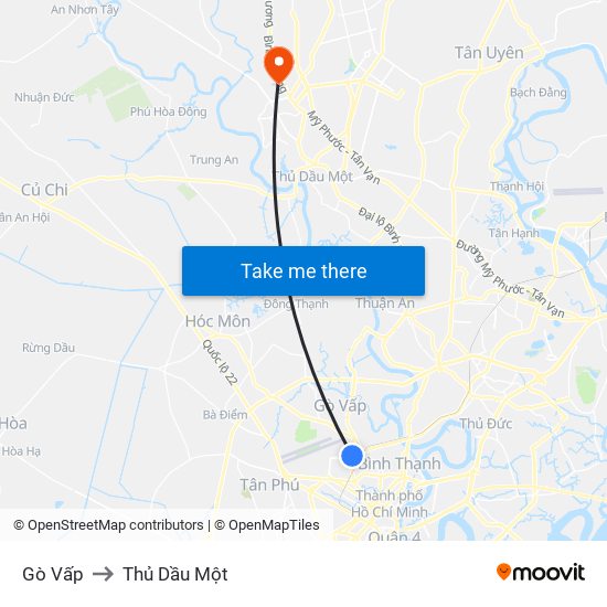 Gò Vấp to Thủ Dầu Một map