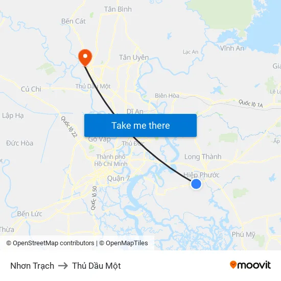 Nhơn Trạch to Thủ Dầu Một map