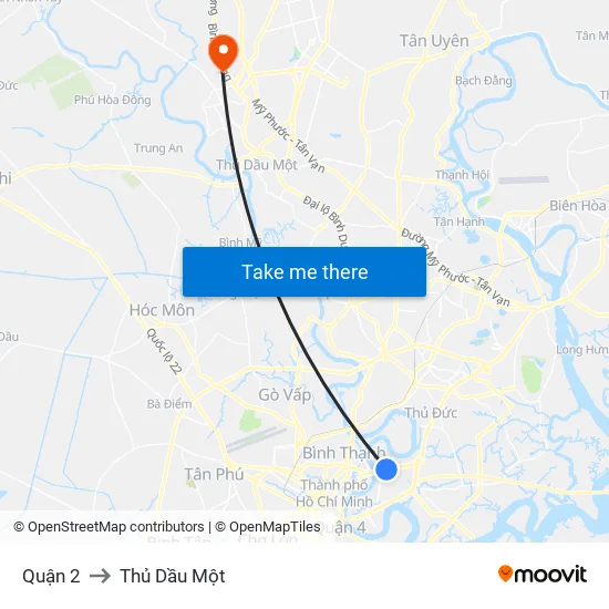 Quận 2 to Thủ Dầu Một map