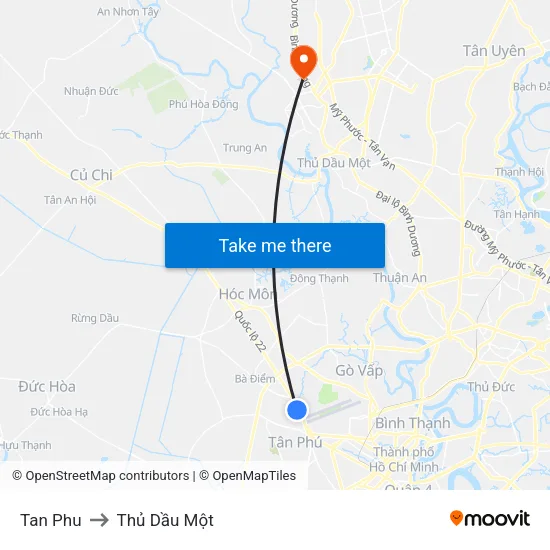 Tan Phu to Thủ Dầu Một map
