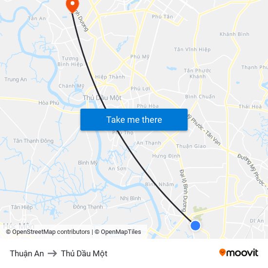 Thuận An to Thủ Dầu Một map