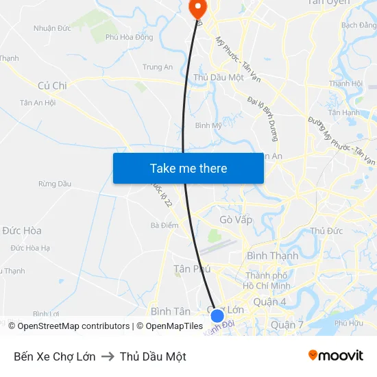 Bến Xe Chợ Lớn to Thủ Dầu Một map