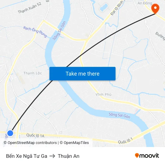 Bến Xe Ngã Tư Ga to Thuận An map