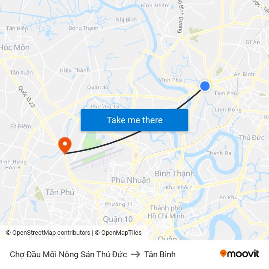 Chợ Đầu Mối Nông Sản Thủ Đức to Tân Bình map