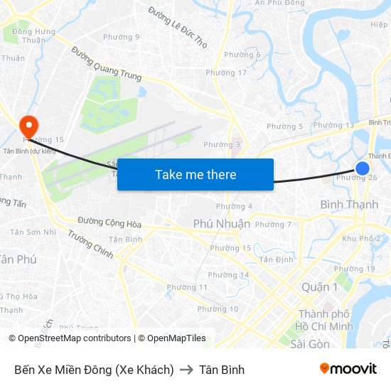 Bến Xe Miền Đông (Xe Khách) to Tân Bình map