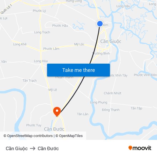 Cần Giuộc to Cần Đước map