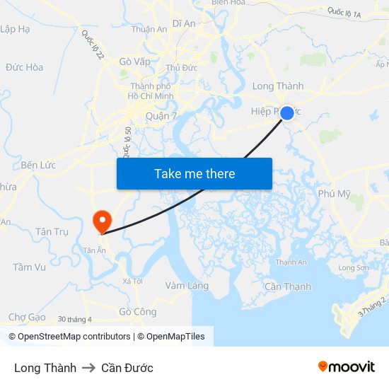 Long Thành to Cần Đước map
