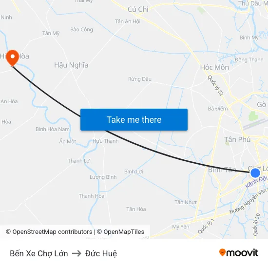 Bến Xe Chợ Lớn to Đức Huệ map