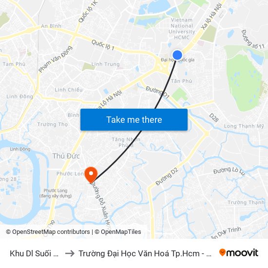 Khu Dl Suối Tiên to Trường Đại Học Văn Hoá Tp.Hcm - Cơ Sở 2 map